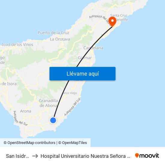 San Isidro (T) to Hospital Universitario Nuestra Señora De Candelaria map