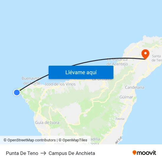 Punta De Teno to Campus De Anchieta map