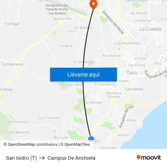 San Isidro (T) to Campus De Anchieta map
