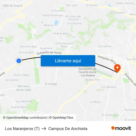 Los Naranjeros (T) to Campus De Anchieta map