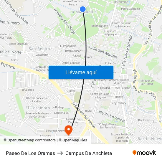 Paseo De Los Oramas to Campus De Anchieta map