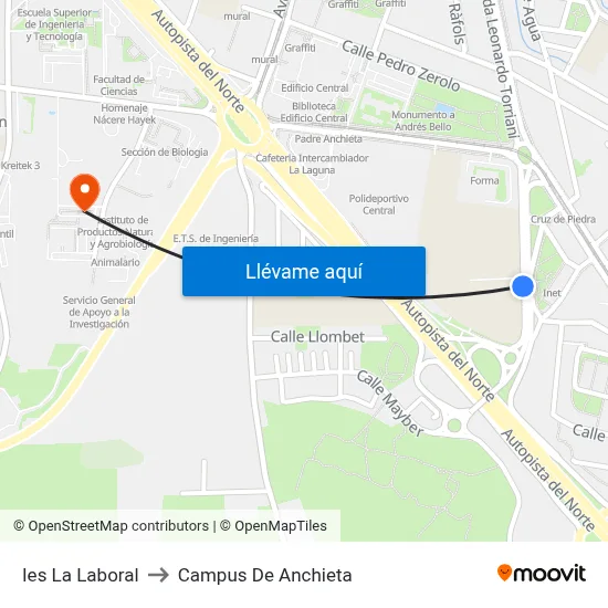 Ies La Laboral to Campus De Anchieta map