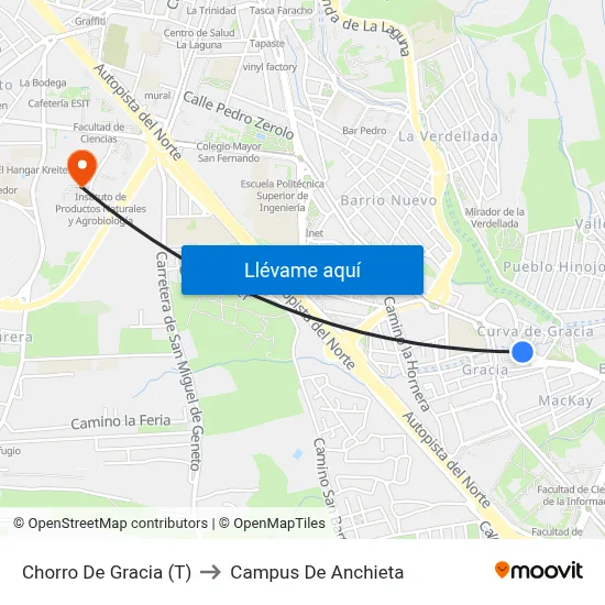 Chorro De Gracia (T) to Campus De Anchieta map