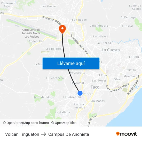 Volcán Tinguatón to Campus De Anchieta map