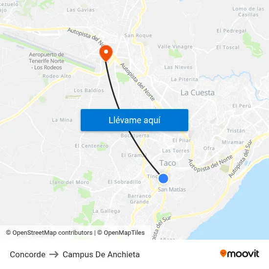 Concorde to Campus De Anchieta map