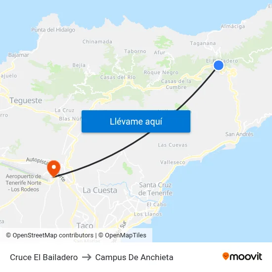 Cruce  El Bailadero to Campus De Anchieta map