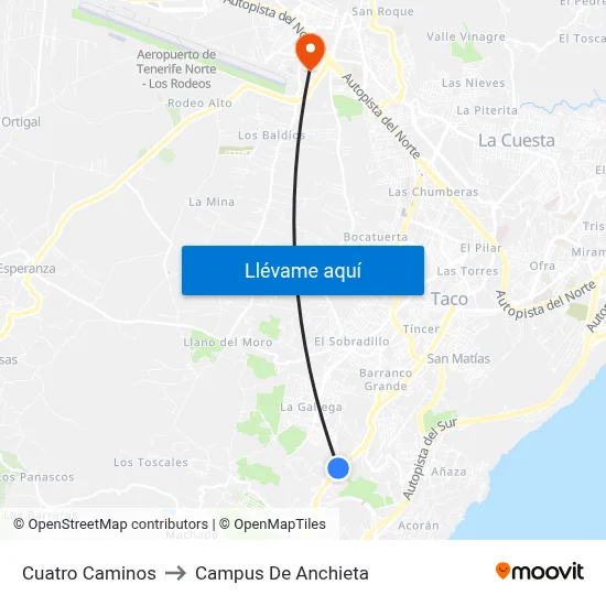 Cuatro Caminos to Campus De Anchieta map