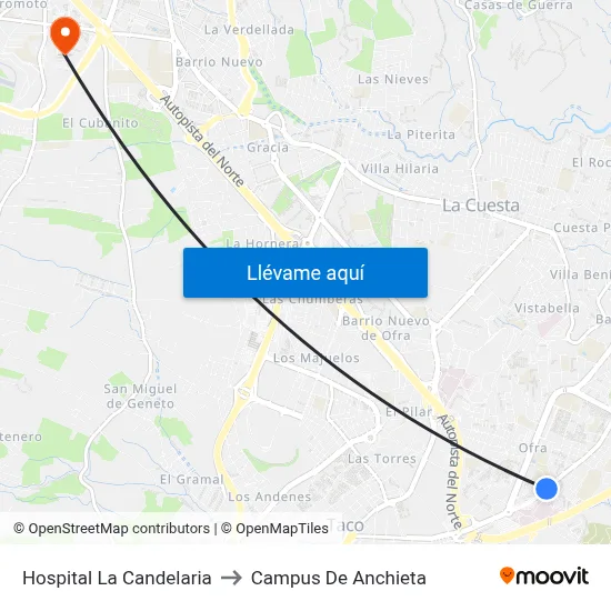 Hospital La Candelaria to Campus De Anchieta map