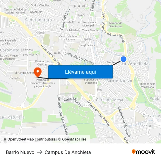 Barrio Nuevo to Campus De Anchieta map