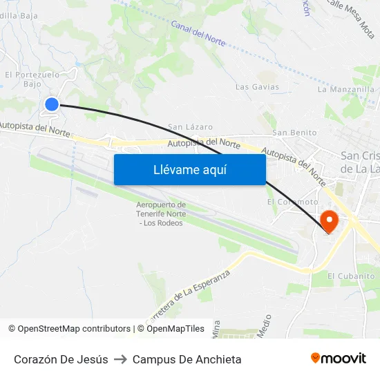 Corazón De Jesús to Campus De Anchieta map