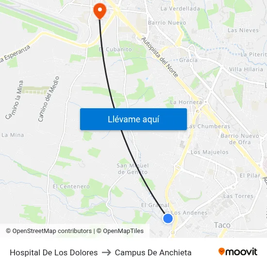 Hospital De Los Dolores to Campus De Anchieta map