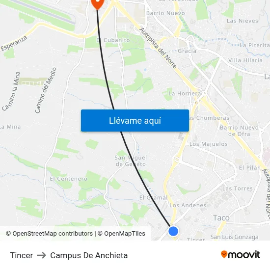 Tincer to Campus De Anchieta map