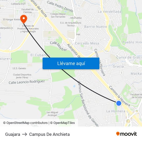 Guajara to Campus De Anchieta map