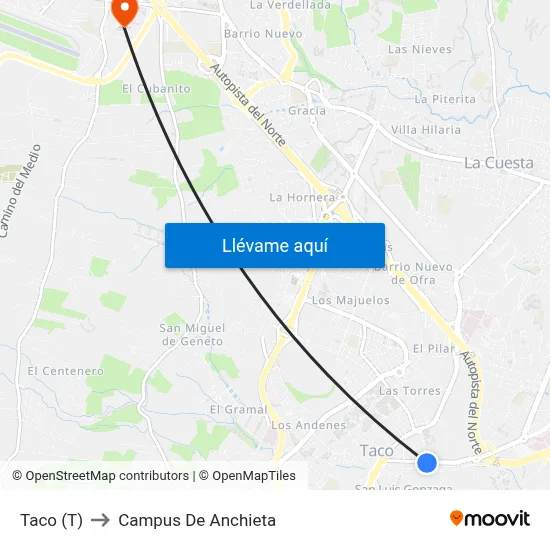 Taco (T) to Campus De Anchieta map