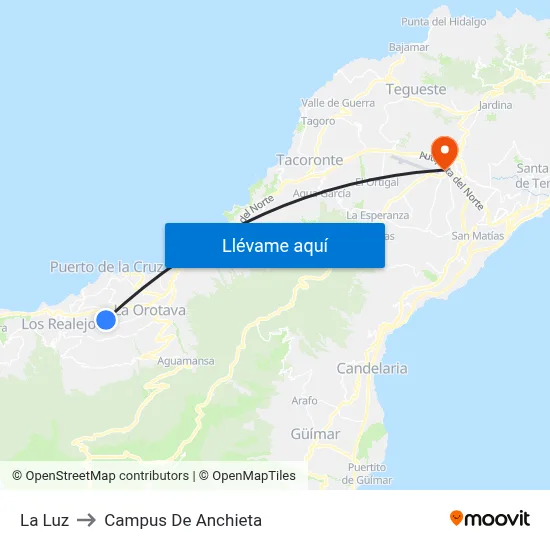 La Luz to Campus De Anchieta map