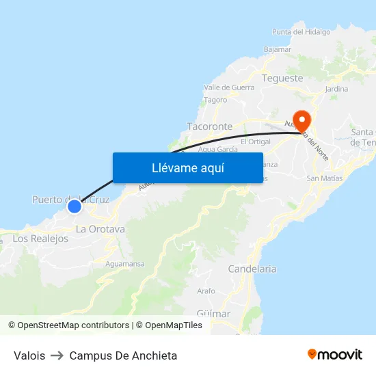 Valois to Campus De Anchieta map