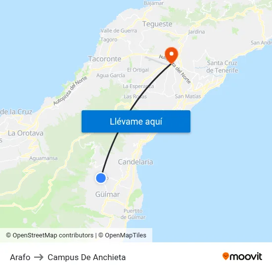 Arafo to Campus De Anchieta map