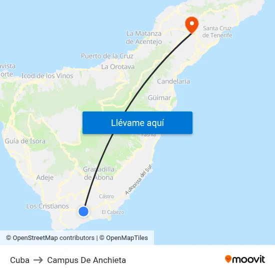 Cuba to Campus De Anchieta map