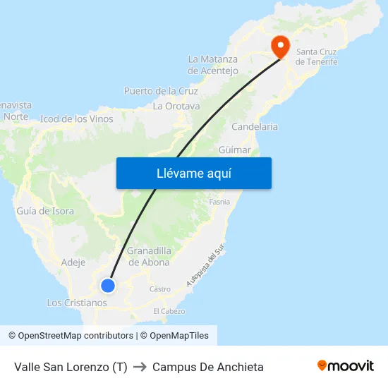 Valle San Lorenzo (T) to Campus De Anchieta map