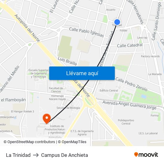 La Trinidad to Campus De Anchieta map