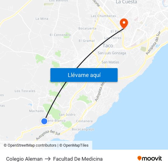Colegio Aleman to Facultad De Medicina map