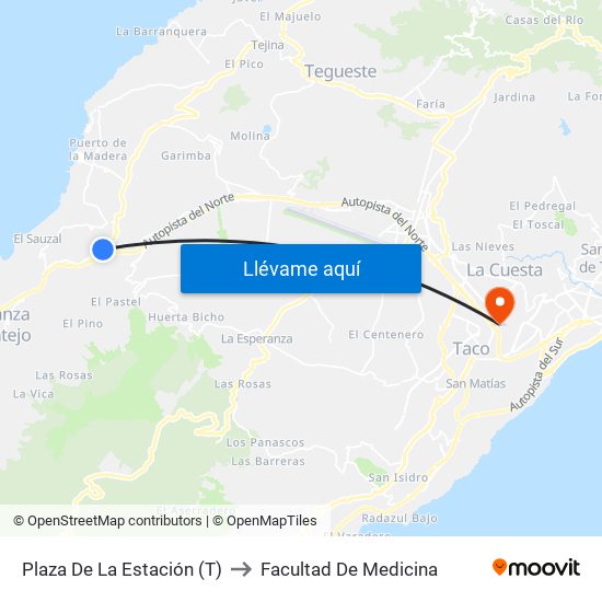 Plaza De La Estación (T) to Facultad De Medicina map