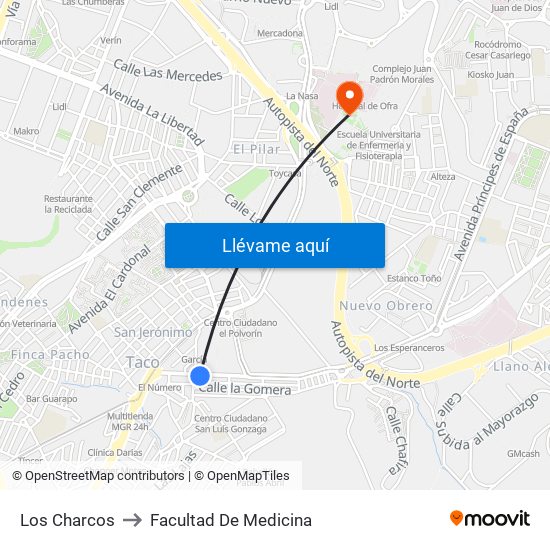 Los Charcos to Facultad De Medicina map