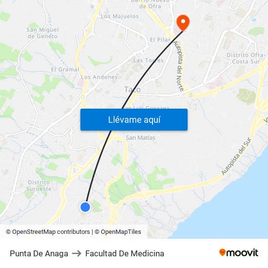 Punta De Anaga to Facultad De Medicina map