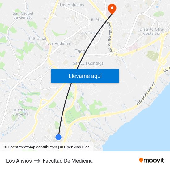 Los Alisios to Facultad De Medicina map