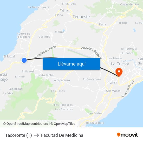 Tacoronte (T) to Facultad De Medicina map