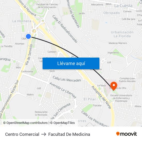 Centro Comercial to Facultad De Medicina map