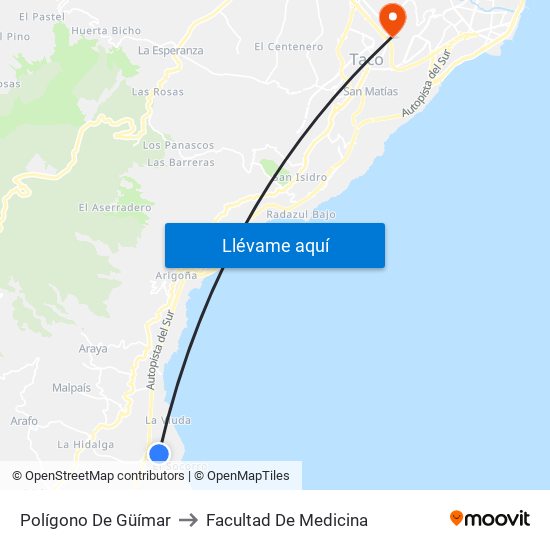 Polígono De Güímar to Facultad De Medicina map