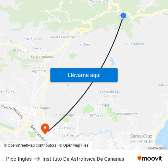 Pico Ingles to Instituto De Astrofisica De Canarias map