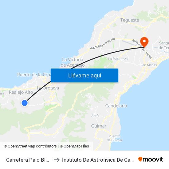 Carretera Palo Blanco to Instituto De Astrofisica De Canarias map