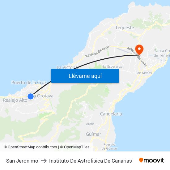 San Jerónimo to Instituto De Astrofisica De Canarias map