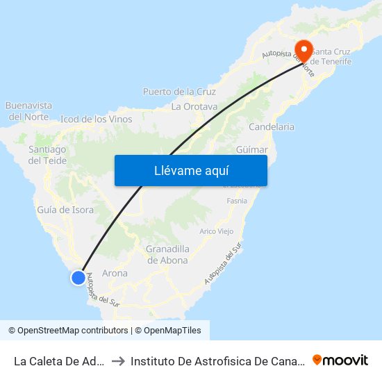 La Caleta De Adeje to Instituto De Astrofisica De Canarias map