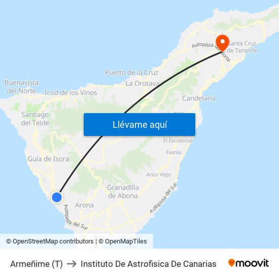 Armeñime (T) to Instituto De Astrofisica De Canarias map