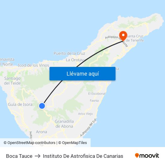 Boca Tauce to Instituto De Astrofisica De Canarias map