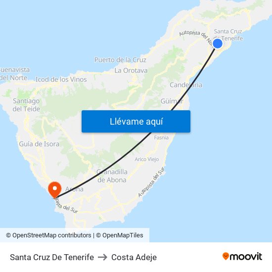 Santa Cruz De Tenerife to Costa Adeje map