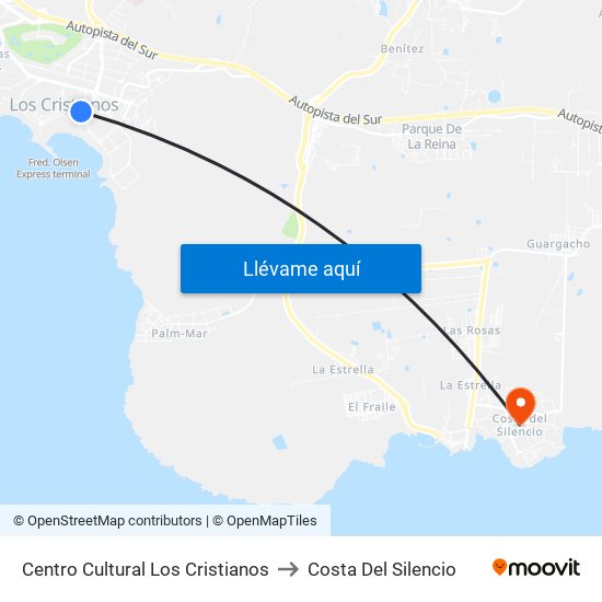 Centro Cultural Los Cristianos to Costa Del Silencio map