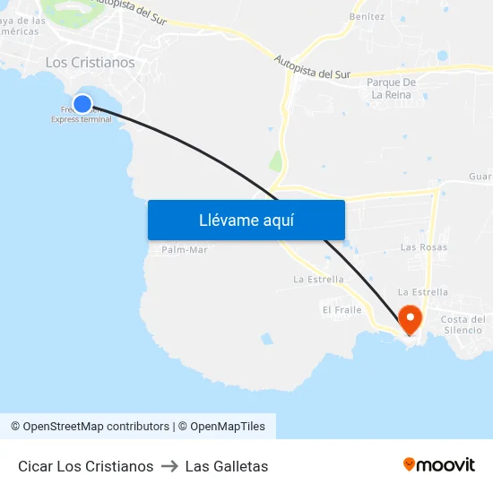 Cicar Los Cristianos to Las Galletas map