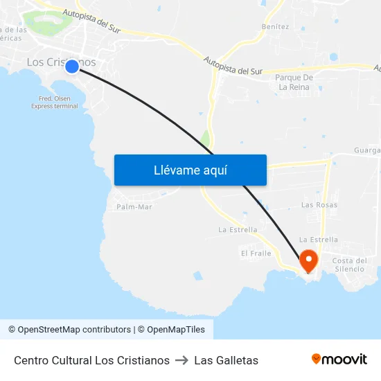 Centro Cultural Los Cristianos to Las Galletas map