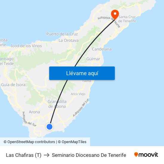 Las Chafiras (T) to Seminario Diocesano De Tenerife map
