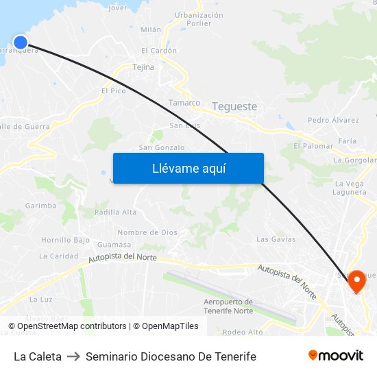 La Caleta to Seminario Diocesano De Tenerife map