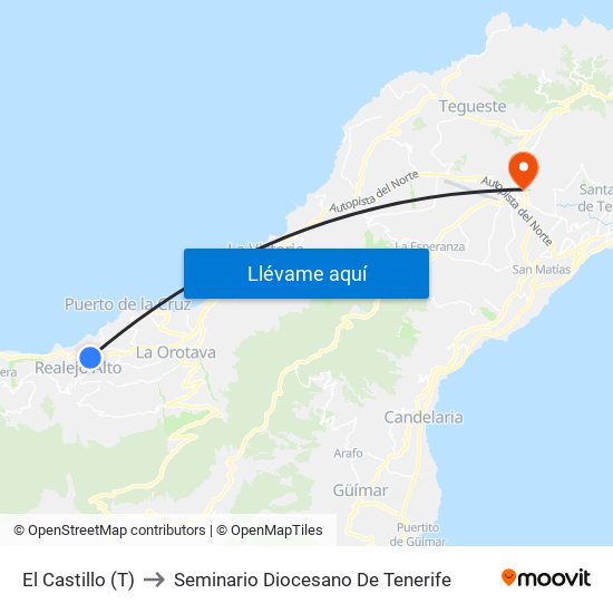 El Castillo (T) to Seminario Diocesano De Tenerife map