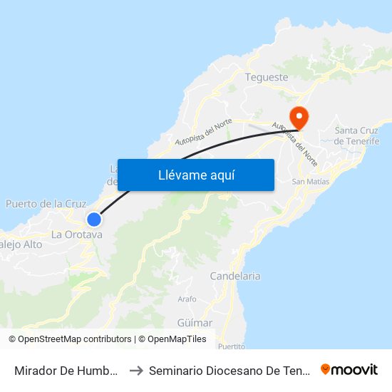 Mirador De Humboldt to Seminario Diocesano De Tenerife map