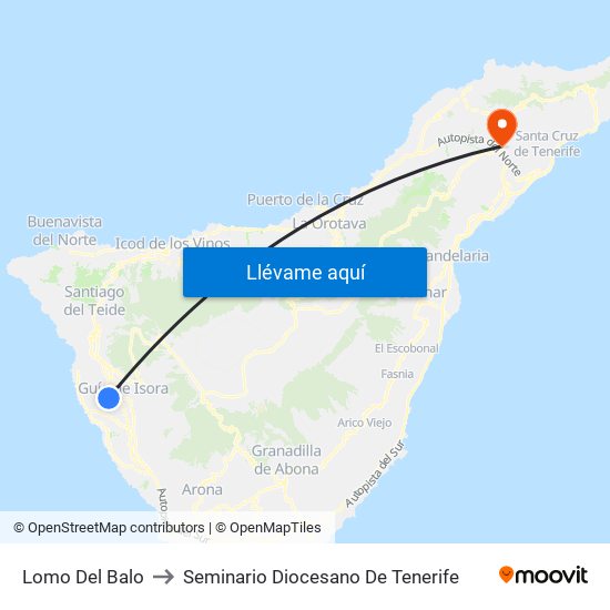 Lomo Del Balo to Seminario Diocesano De Tenerife map