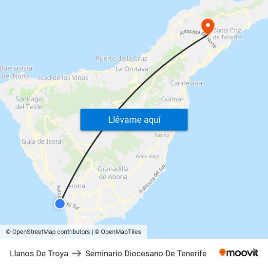 Llanos De Troya to Seminario Diocesano De Tenerife map