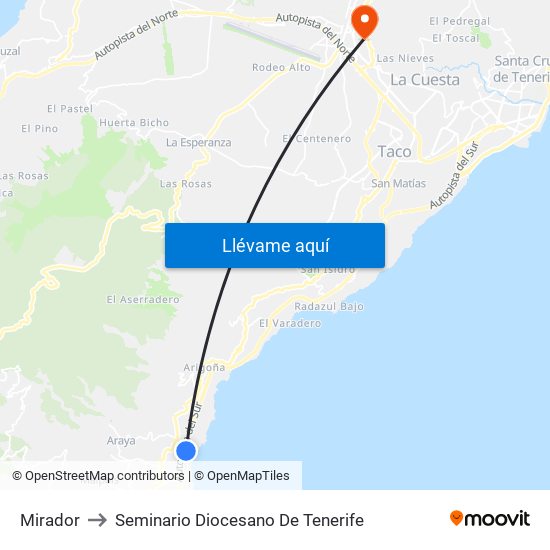 Mirador to Seminario Diocesano De Tenerife map