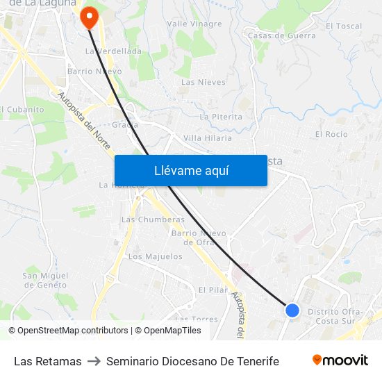 Las Retamas to Seminario Diocesano De Tenerife map
